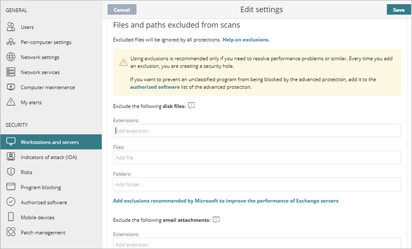 Screen shot of WatchGuard Endpoint Security, Edit settings