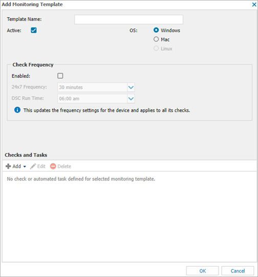 Screenshot of the Add Monitoring Template dialog box in N-sight