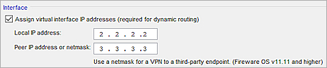 Screen shot of the virtual interface IP address settings