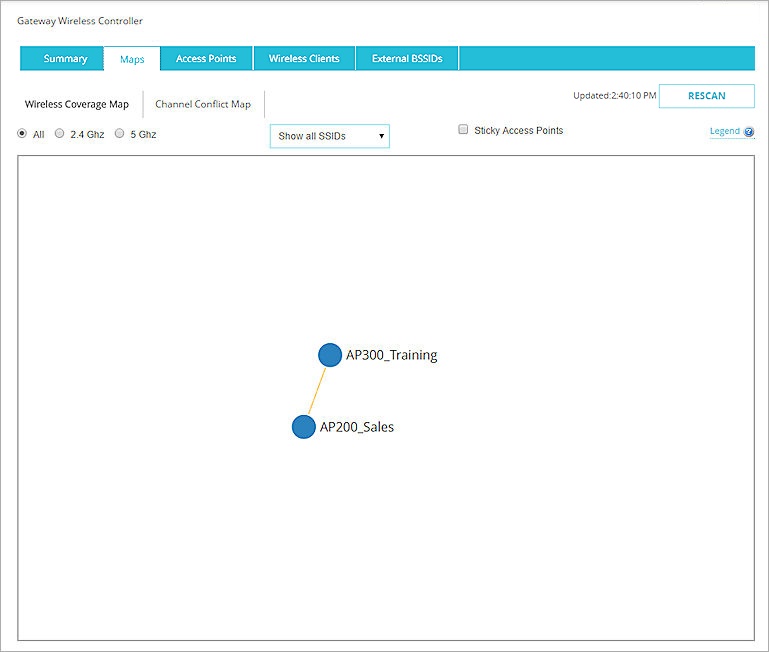 Capture d'écran de la Carte de Couverture Sans Fil avec le bouton Chercher à nouveau