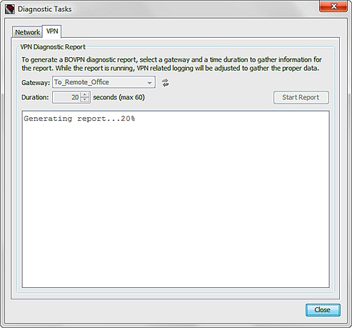 Capture d'écran du message de génération du rapport de diagnostic du réseau privé VPN