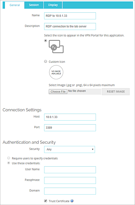 Capture d'écran de la page Ajouter une Application RDP