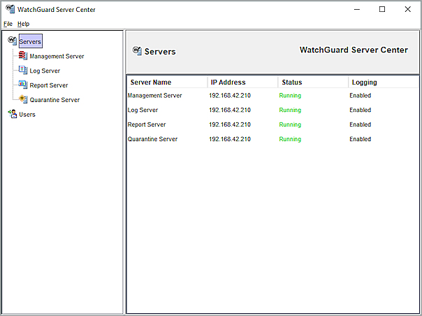 Capture d'écran de la page Serveurs de WatchGuard Server Center