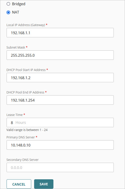 Screen shot of the SSID NAT settings for an Access Point VPN