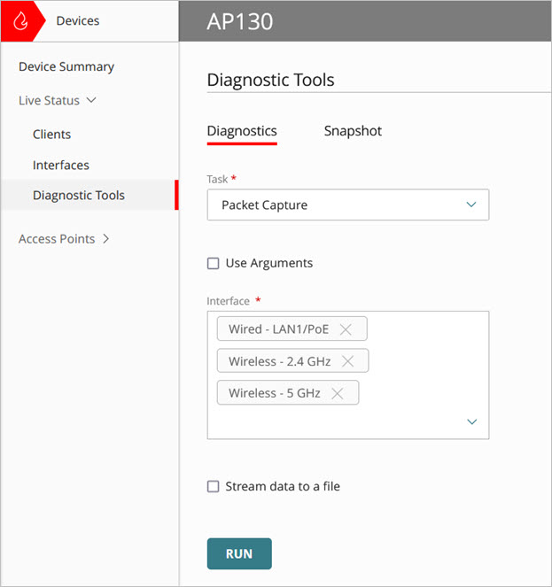Screenshot of the Packet Capture tool