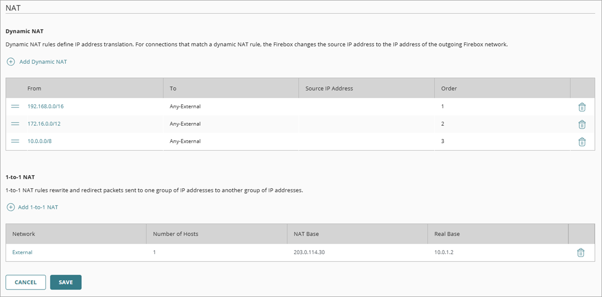 Screen shot of NAT page with network added
