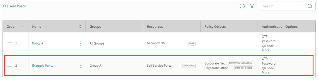 Screenshot of the Policy added to the Policies list.