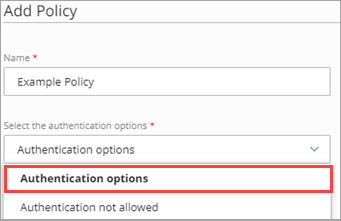 Screenshot of selecting the authentication options on the Add Policy page.
