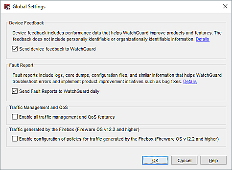 Capture d'écran de la boîte de dialogue Paramètres globaux