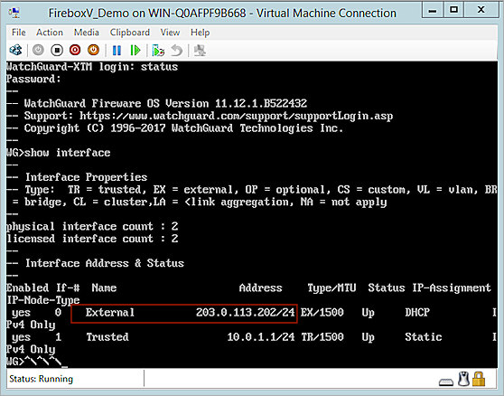 Capture d'écran de l'interface de ligne de commande avec le résultat de la commande show interface