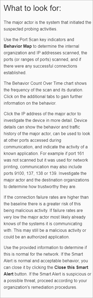 Screenshot of the What to look for section in Smart Alerts