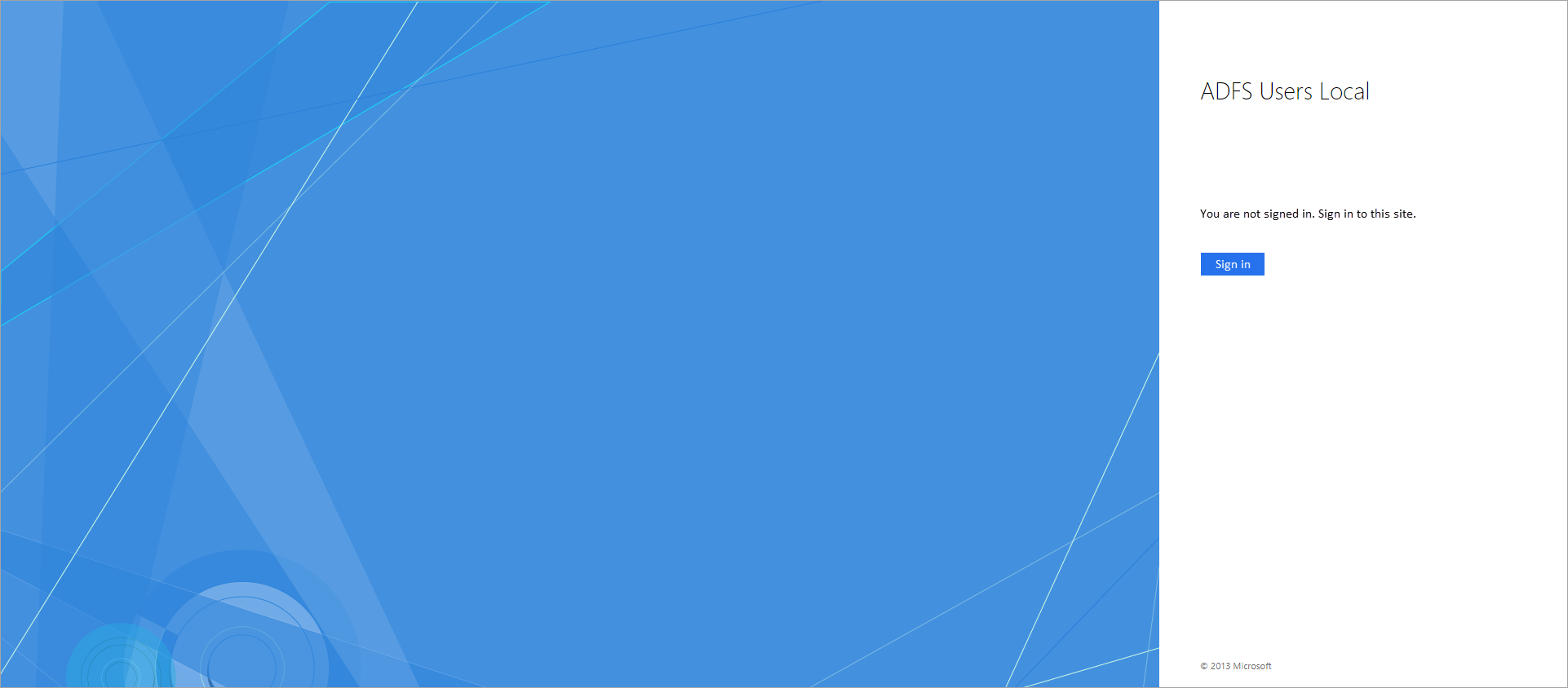 Screen shot that shows the ADFS login page with the default theme.