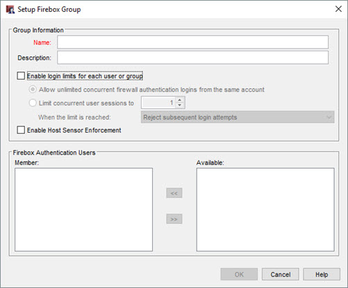 Boîte de dialogue Configuration de groupe Firebox