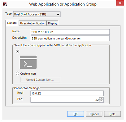 Capture d'écran de la boîte de dialogue paramètres SSH