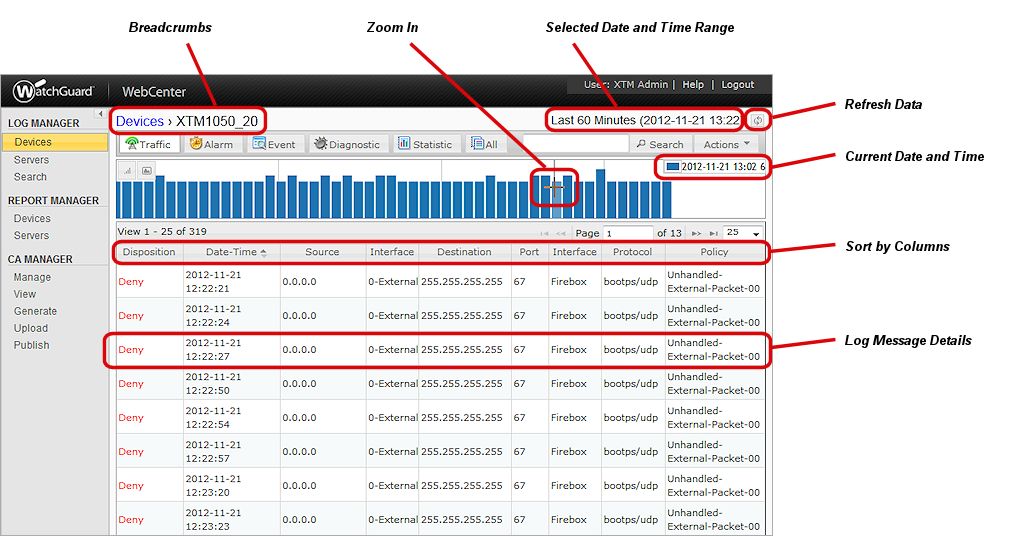 Screen shot of the LOG MANAGER > Devices > Device page