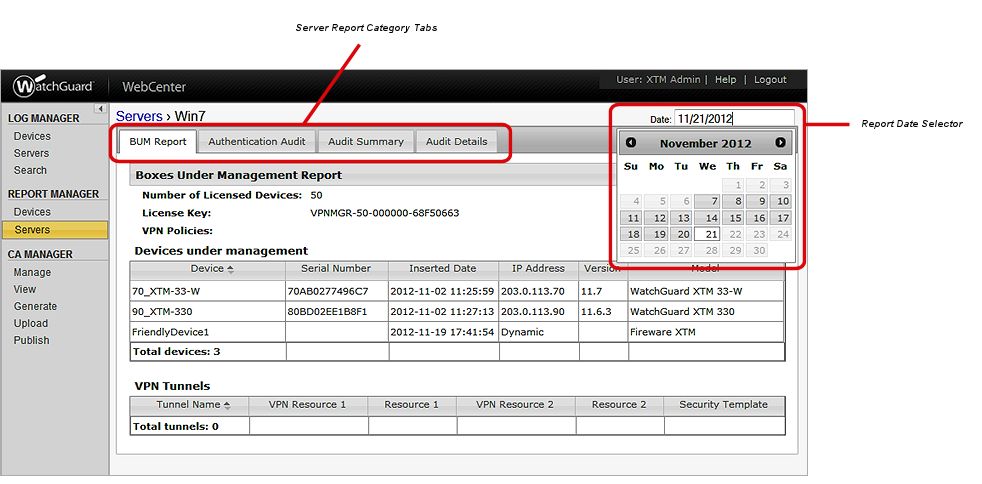 Screen shot of the REPORTS > Servers > Server page