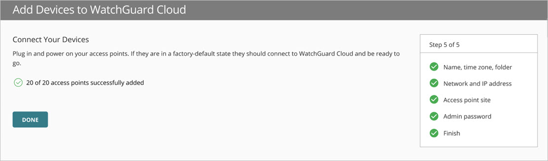 Screenshot of the Add Device Wizard for multiple access points - Add devices successful page