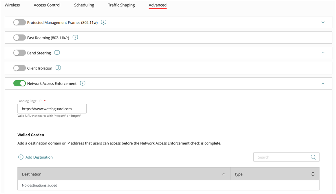 Screen shot of the SSID advanced settings for an access point