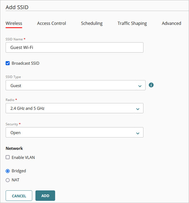 Screen shot of the SSID settings in an access point Site