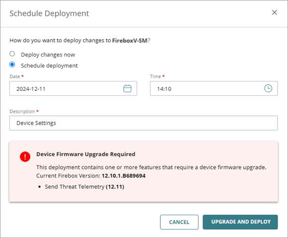 Screen shot of scheduled deployment and firmware check