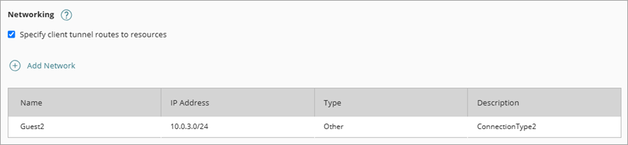 Screen shot of client tunnel route