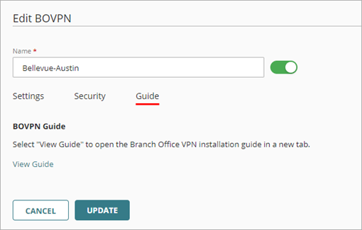 Screen shot of the Edit BOVPN page, Guide tab