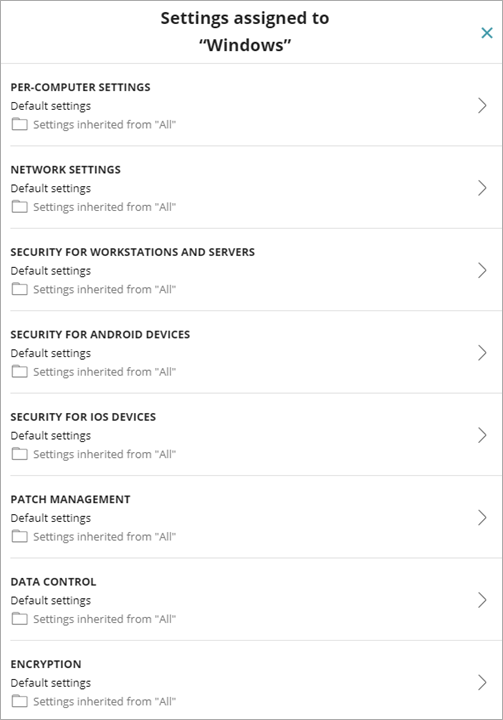 Screen shot of Settings Assigned dialog box.