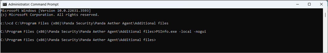 Screenshot of commands to start the PSInfo tool.