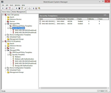 v11.11.1 以降の Management Server のセキュリティ テンプレート ページのスクリーンショット