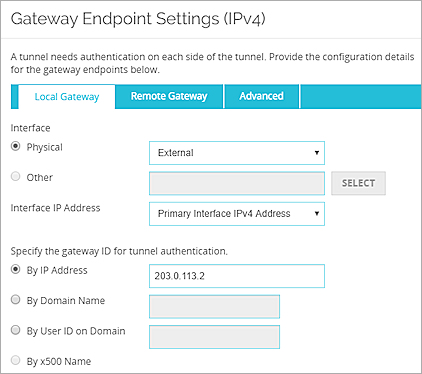 Screen shot of the Local Gateway settings