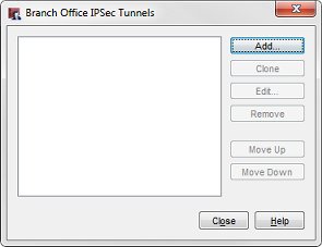 [Branch Office IPSec Tunnels] ダイアログ ボックスのスクリーンショット