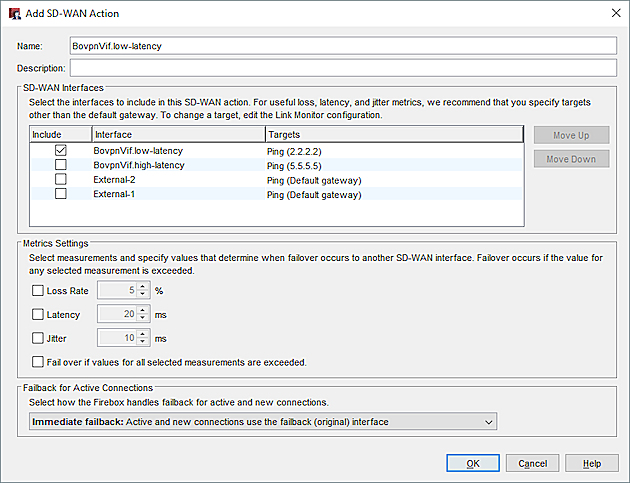 Screen shot of the Site B SD-WAN action