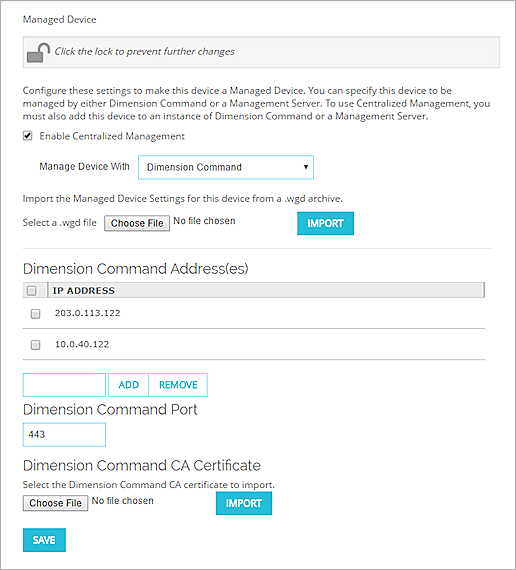 Screen shot of the Managed Device page
