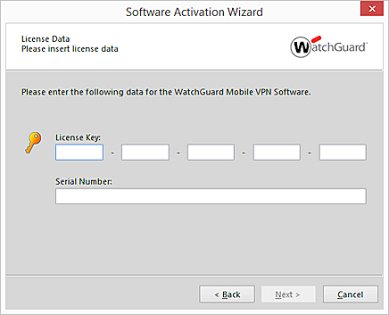 Software Activation Wizard の ライセンス データ ステップのスクリーンショット