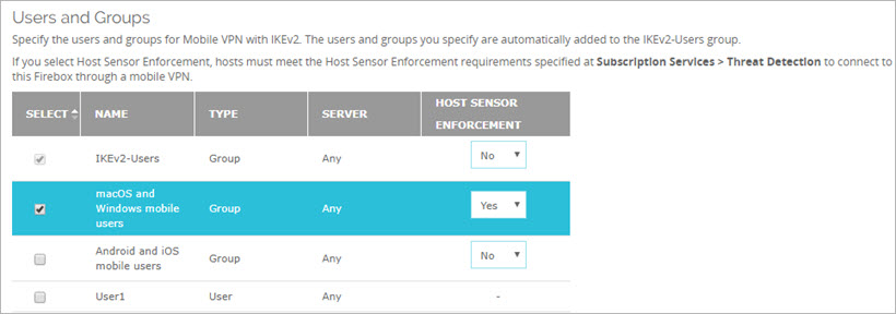 Screen shot of the Host Sensor Enforcement settings