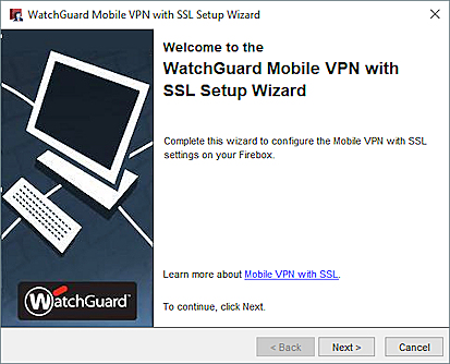 Mobile VPN with SSL ウィザードの最初のページのスクリーンショット