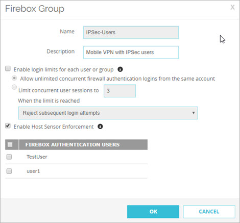 Screen shot of the Firebox Group settings