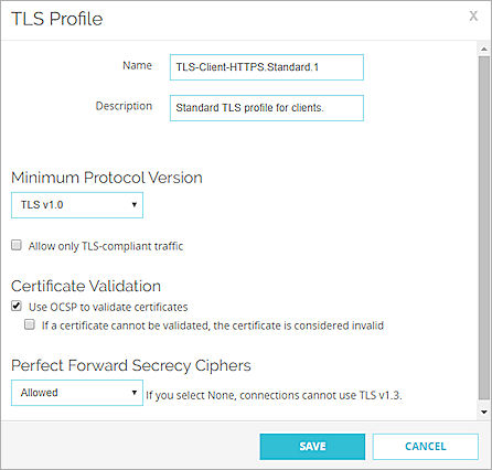 Screen shot of the TLS Profile dialog in Fireware Web UI