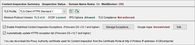 Screen shot of the Content Inspection Summary