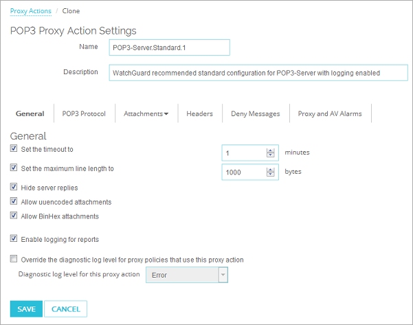 Screen shot of the Clone Proxy Action page