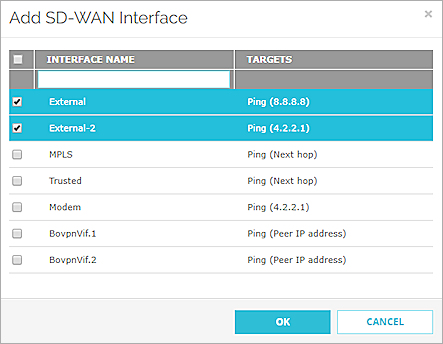 SD-WAN インターフェイスを追加する ダイアログ ボックスのスクリーンショット