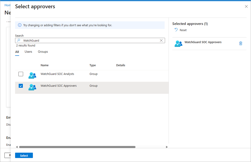 Screen shot of the Select Approvers page