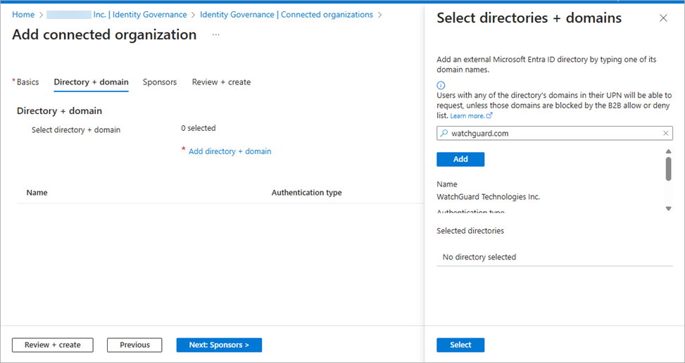 Screen shot of the Add Connected Organization page