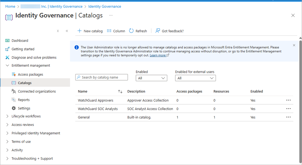 Screen shot of the Catalogs page