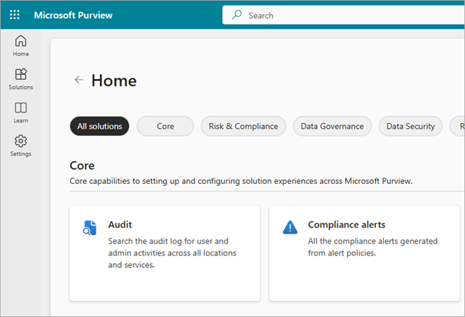 Screen shot of Microsoft Purview Audit Solutions card