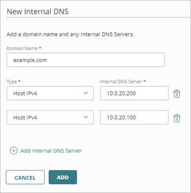 Screenshot of new internal DNS settings