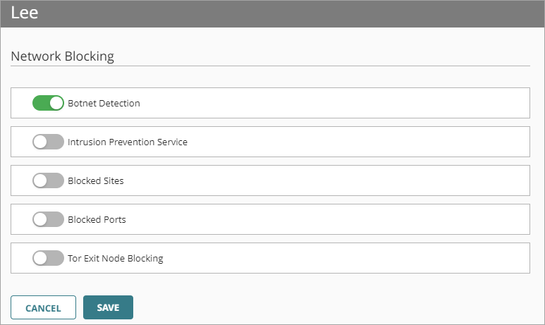 WatchGuard Cloud screen shot of Network Blocking option
