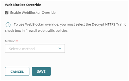 Screenshot of Enable WebBlocker Override check box in WatchGuard Cloud