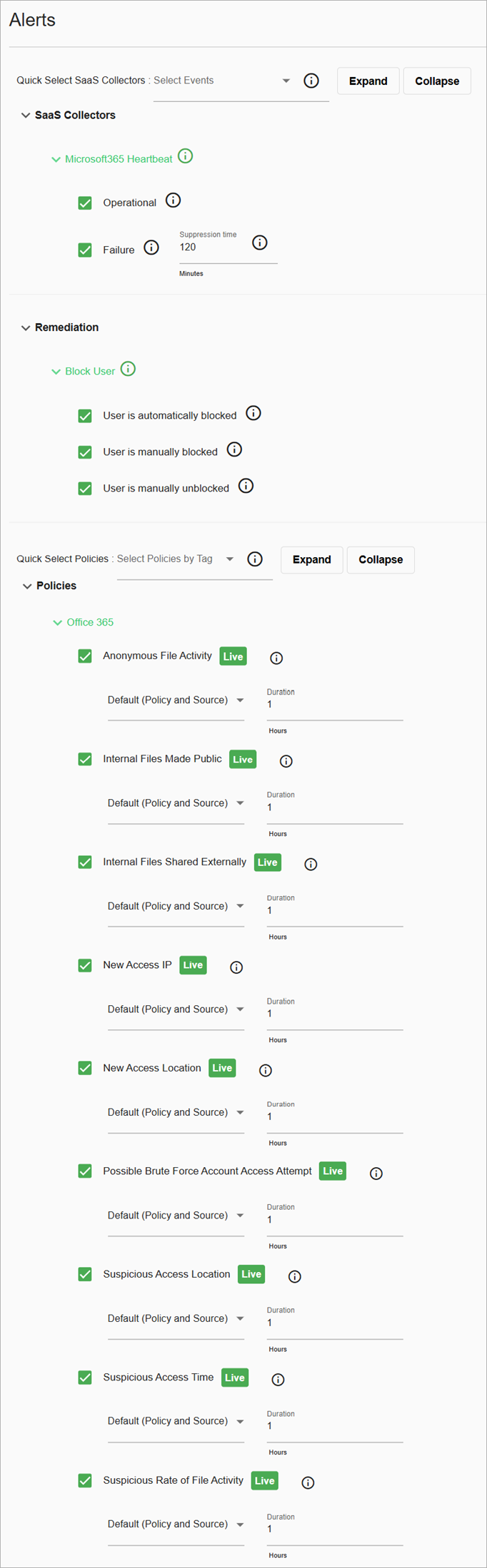Screenshot of the Alerts page with a SaaS-only license in the ThreatSync+ UI
