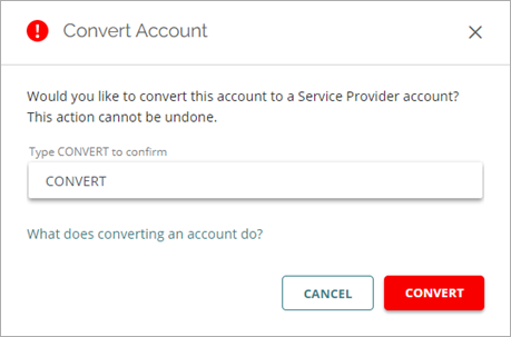 Screen shot of WatchGuard Cloud, Convert Account dialog box